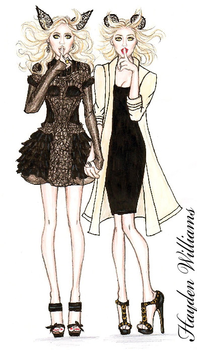 En fin illustration av MaryKate och Ashley Olsen som Hayden Williams gjort